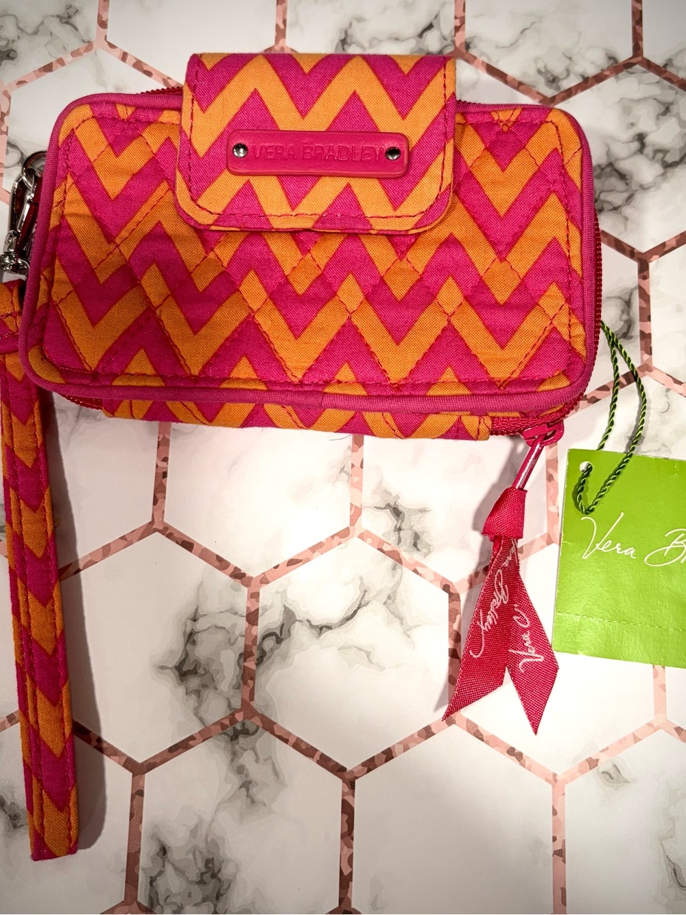 NWT Vera Bradley Pink & Orange Zigzag Wristlet Wallet